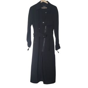 Guess Coat Long Black Zip Up Trench Buckle Cuff Belt Size M